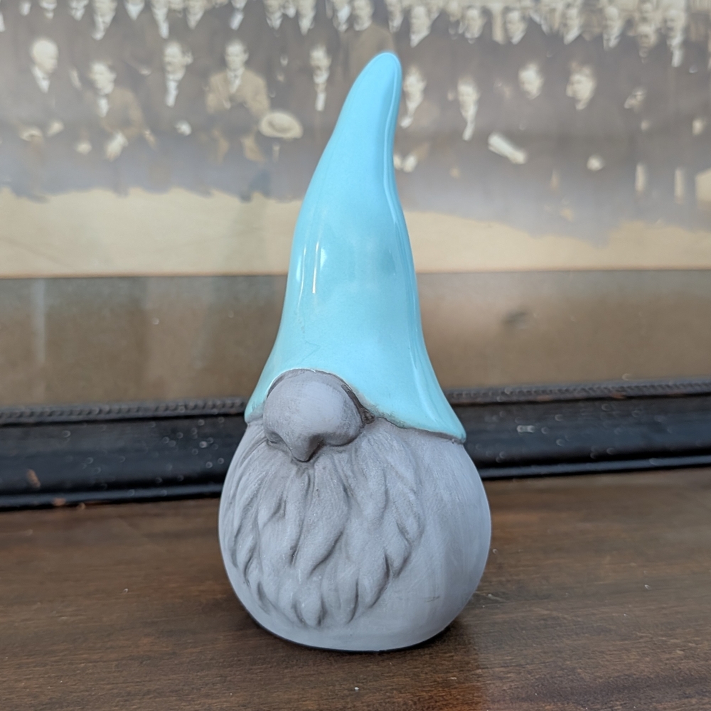 Ceramic Gnome Figurine with Aqua Hat